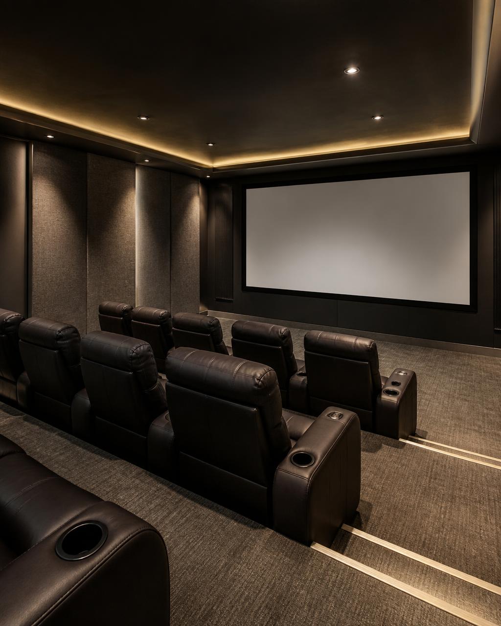 Private home theater with tiered seating